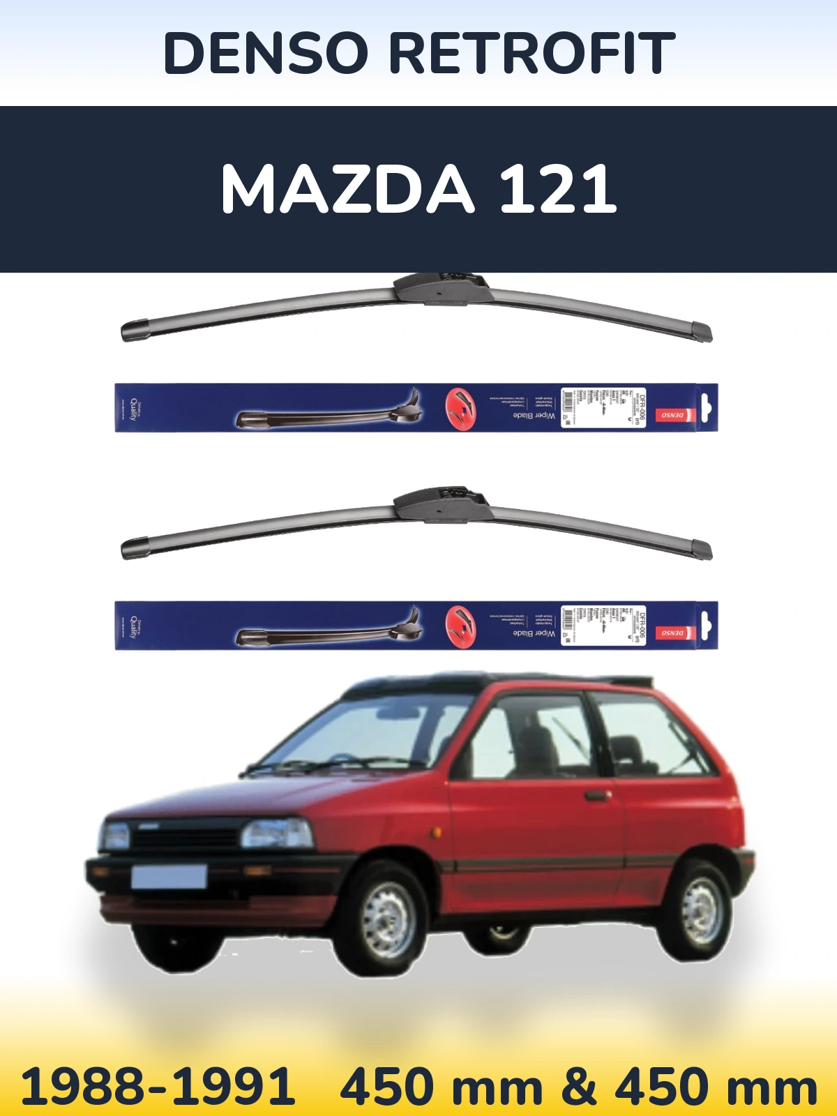 Sada předních stěračů Denso Retrofit 450 a 450 mm pro Mazda 121 1988-1991