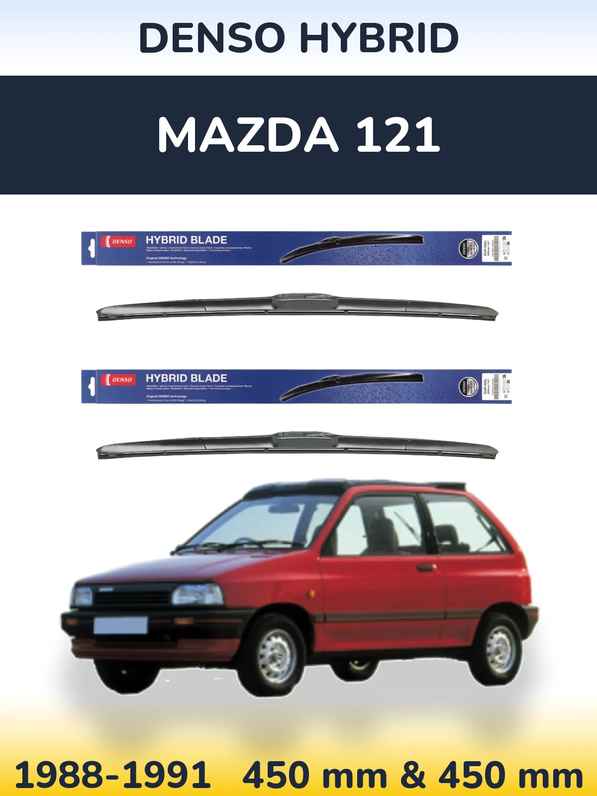 Sada předních stěračů Denso Hybrid 450 a 450 mm pro Mazda 121 1988-1991