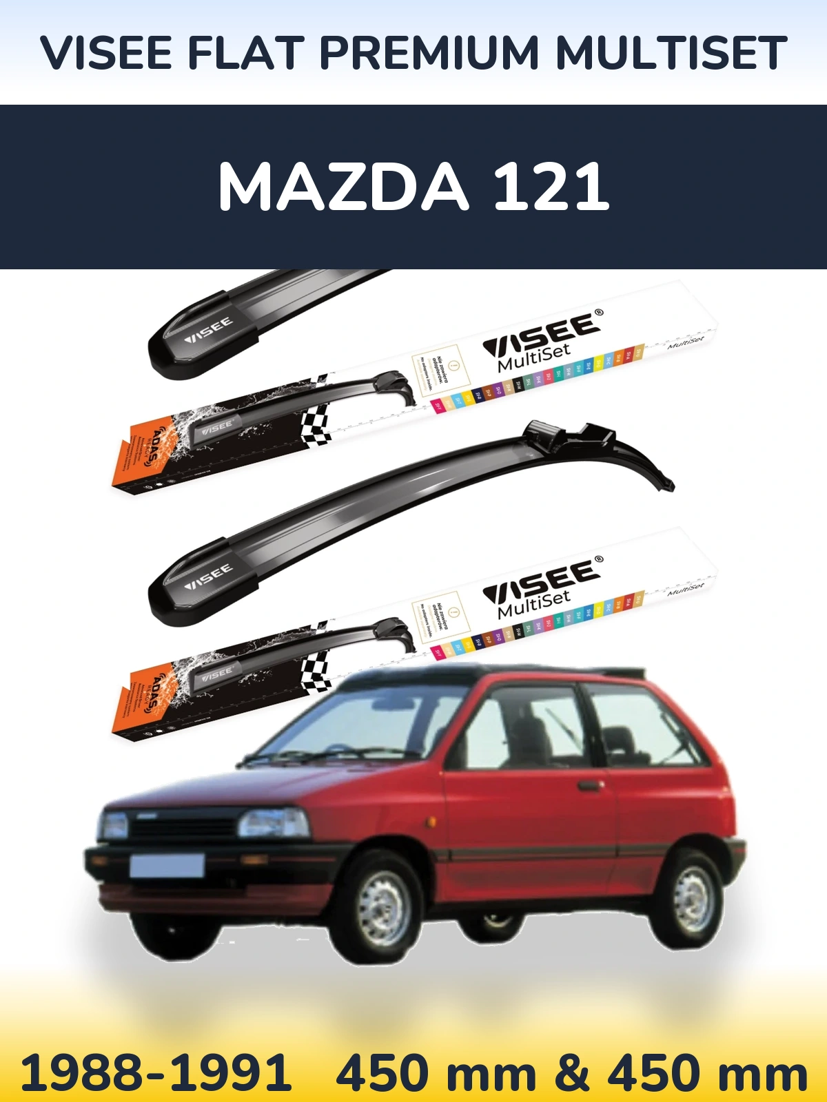 Sada předních stěračů VISEE FLAT PREMIUM MultiSet 450 a 450 mm pro Mazda 121 1988-1991