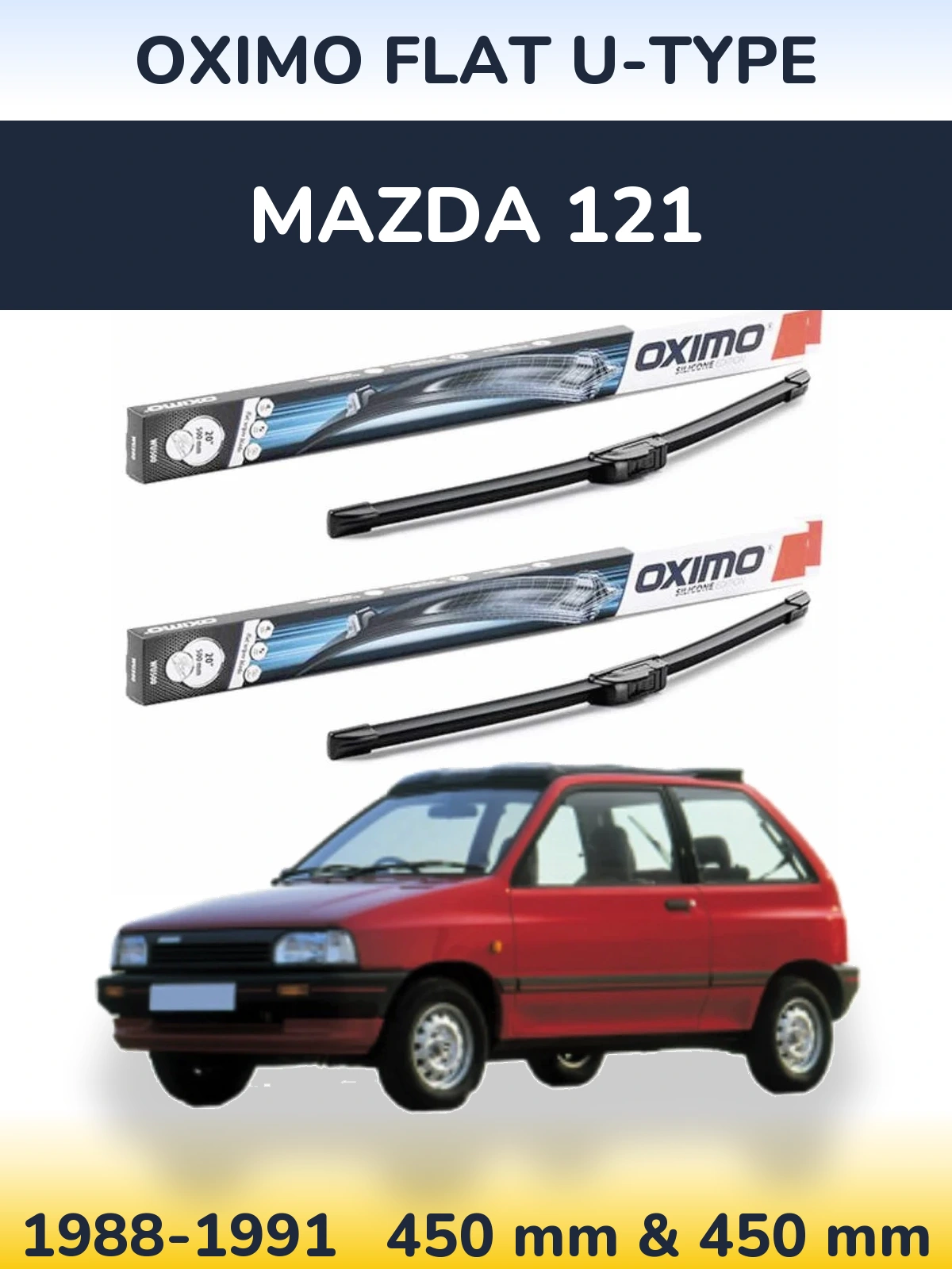 Sada předních stěračů Oximo Flat U-type 450 a 450 mm pro Mazda 121 1988-1991