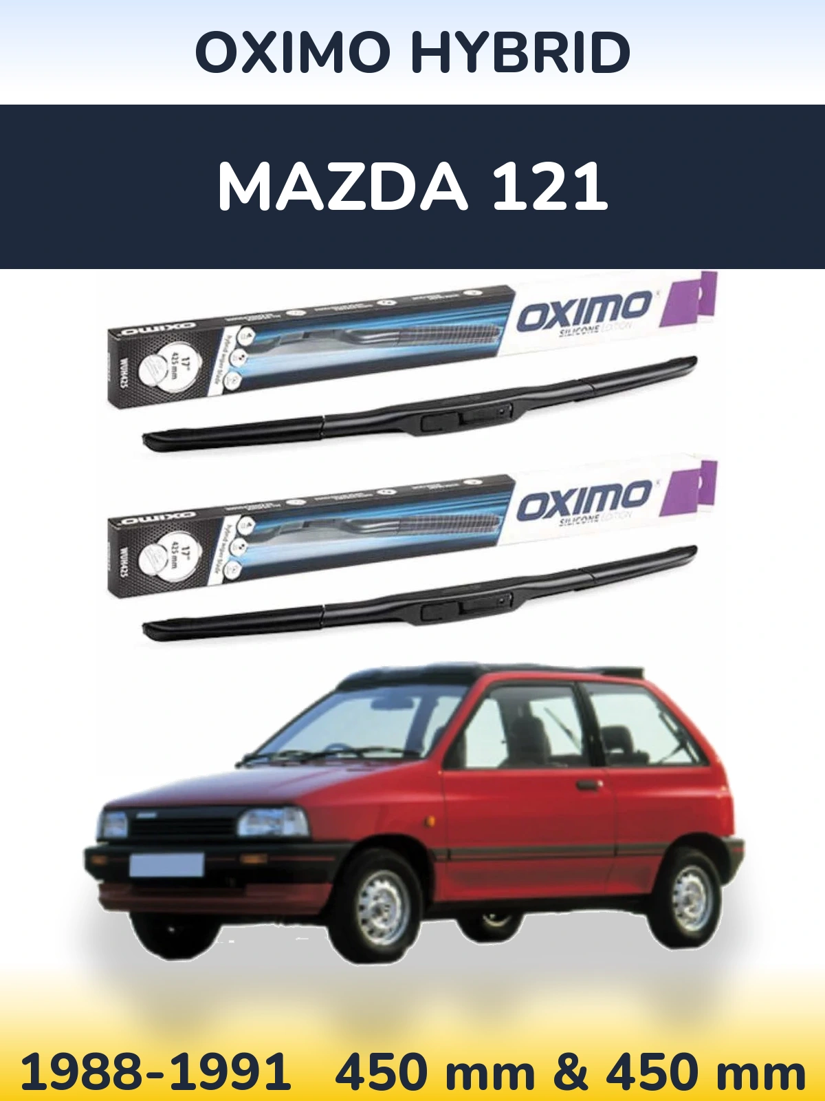 Sada předních stěračů Oximo Hybrid 450 a 450 mm pro Mazda 121 1988-1991