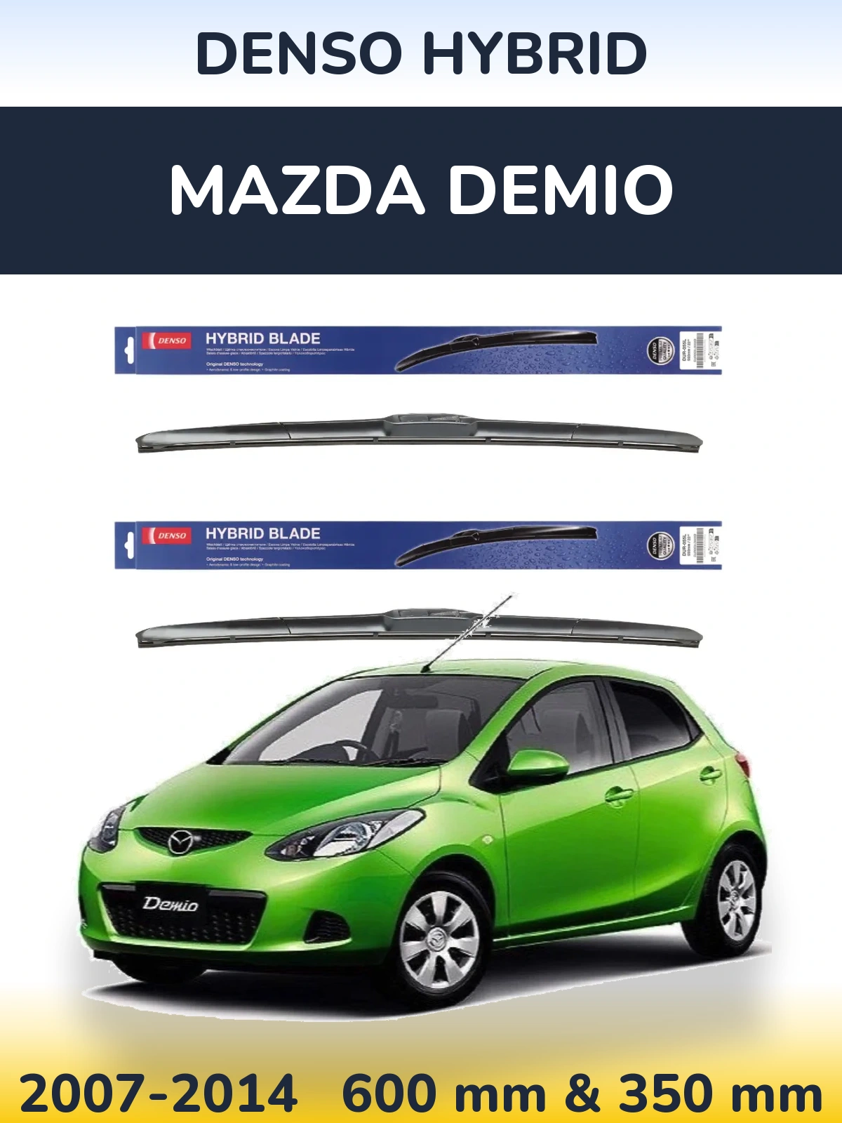 Sada předních stěračů Denso Hybrid 600 a 350 mm pro Mazda Demio 2007-2014
