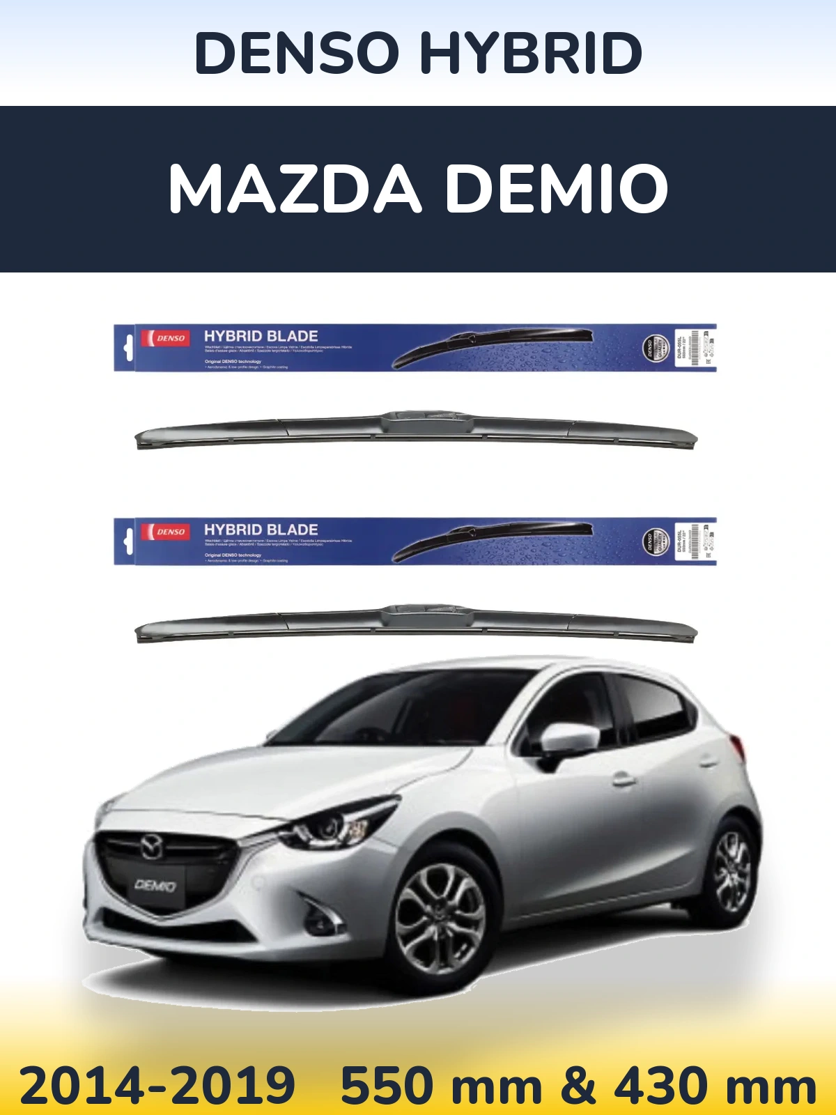 Sada předních stěračů Denso Hybrid 550 a 430 mm pro Mazda Demio 2014-2019