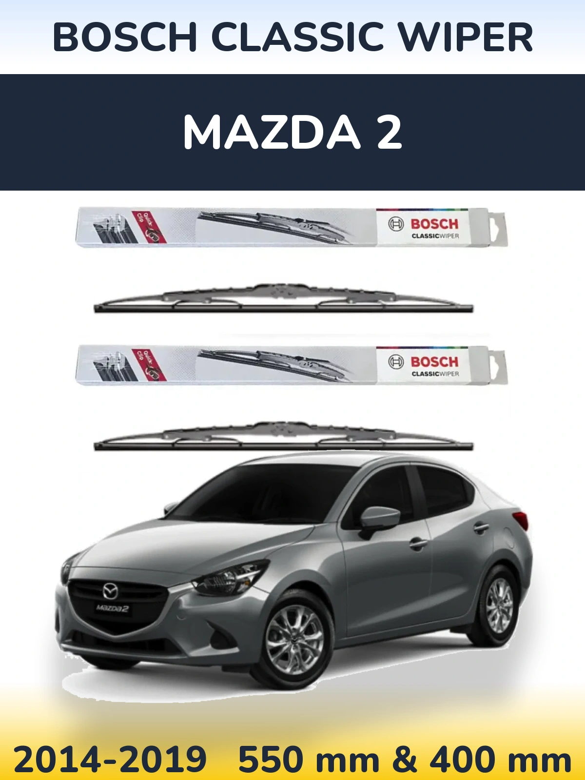 Sada předních stěračů BOSCH Classic Wiper 550 a 400 mm pro Mazda 2 2014-2019