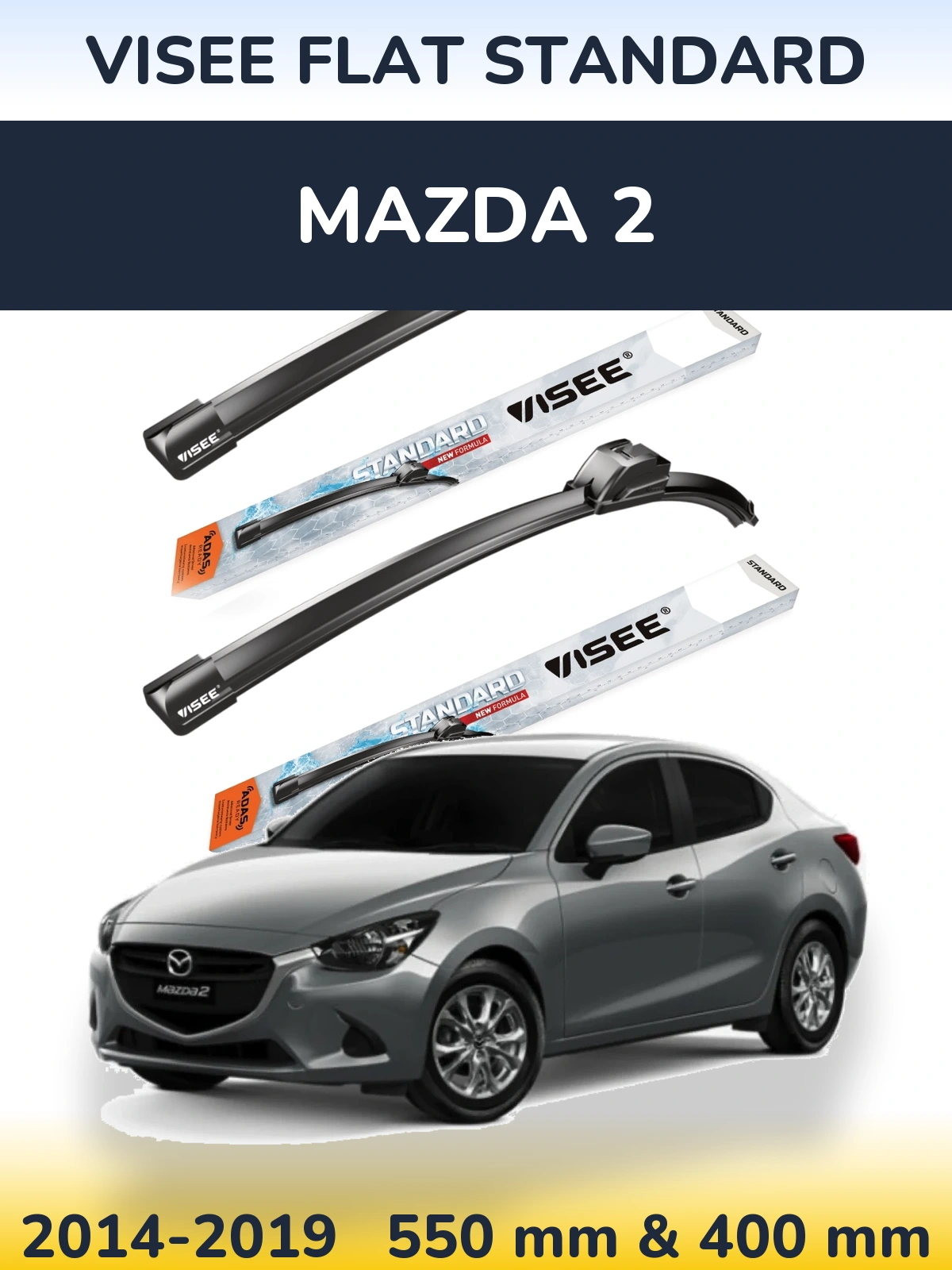 Sada předních stěračů VISEE FLAT STANDARD 550 a 400 mm pro Mazda 2 2014-2019