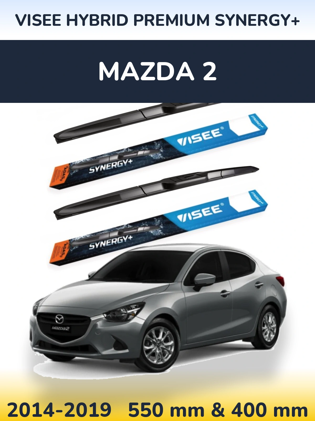Sada předních stěračů VISEE HYBRID PREMIUM SYNERGY+ 550 a 400 mm pro Mazda 2 2014-2019