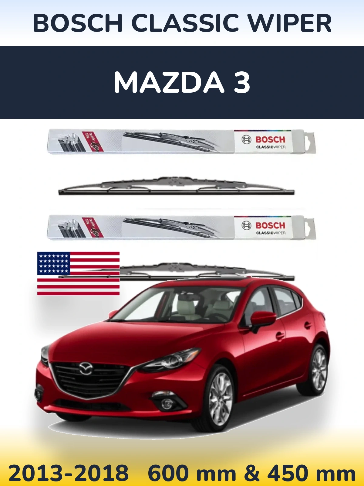 Sada předních stěračů BOSCH Classic Wiper 600 a 450 mm pro Mazda 3 2013-2018
