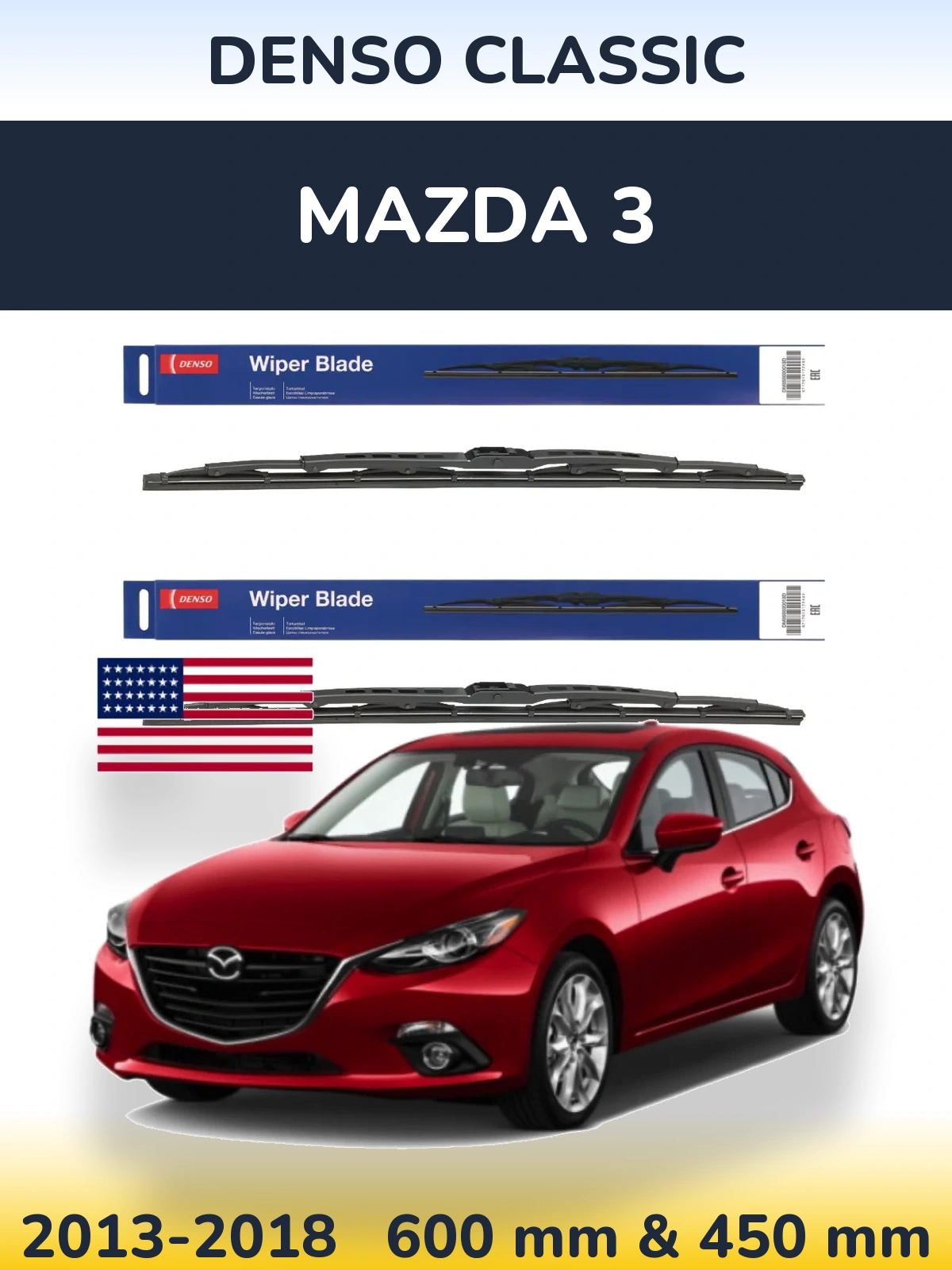 Комплект передніх щіток Denso Classic 600 & 450 мм для Mazda 3 2013-2018