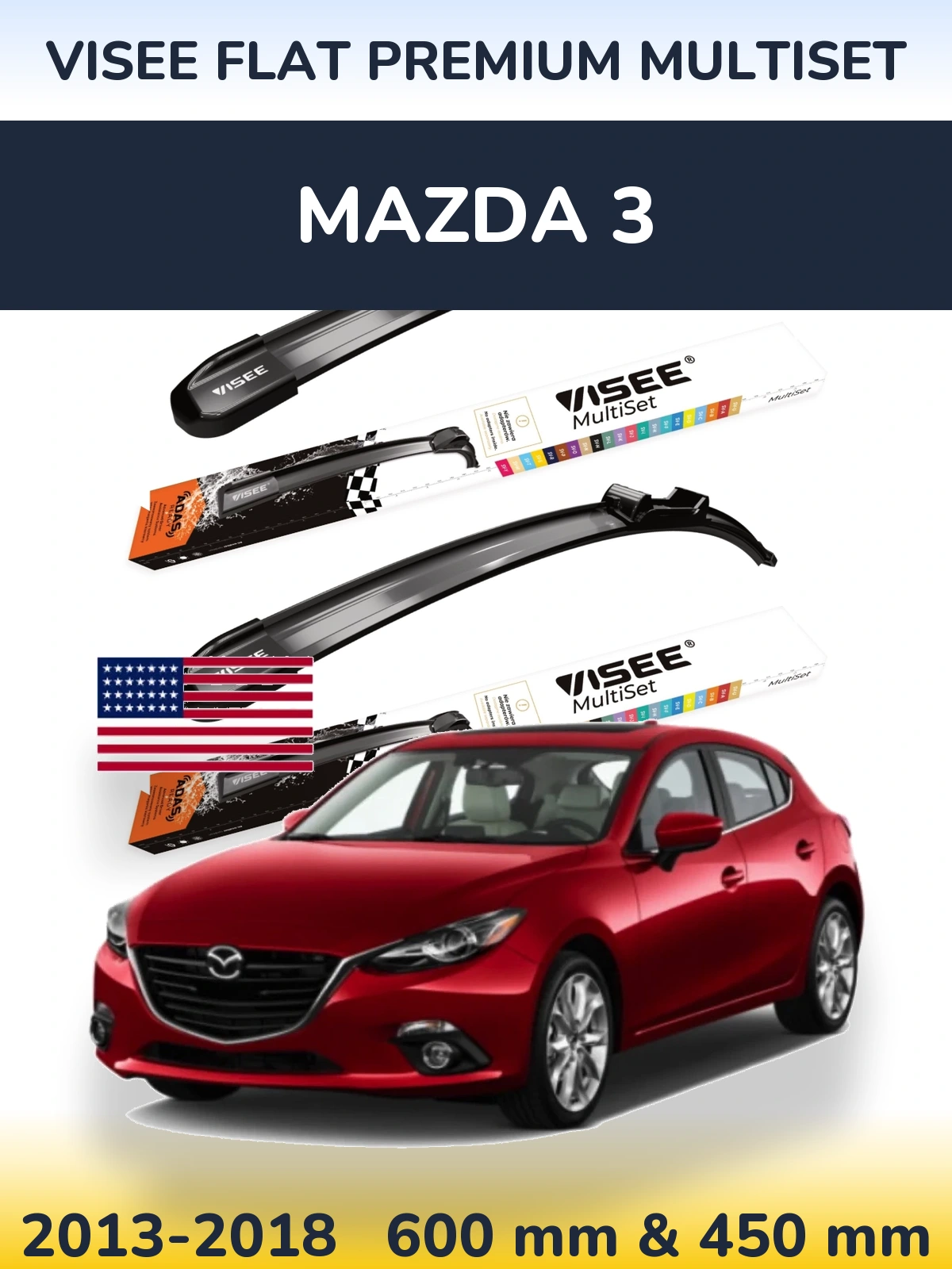Sada předních stěračů VISEE FLAT PREMIUM MultiSet 600 a 450 mm pro Mazda 3 2013-2018