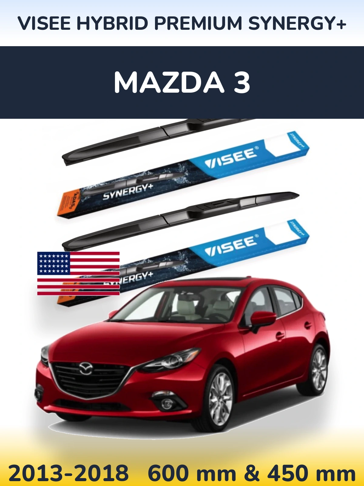 Sada předních stěračů VISEE HYBRID PREMIUM SYNERGY+ 600 a 450 mm pro Mazda 3 2013-2018