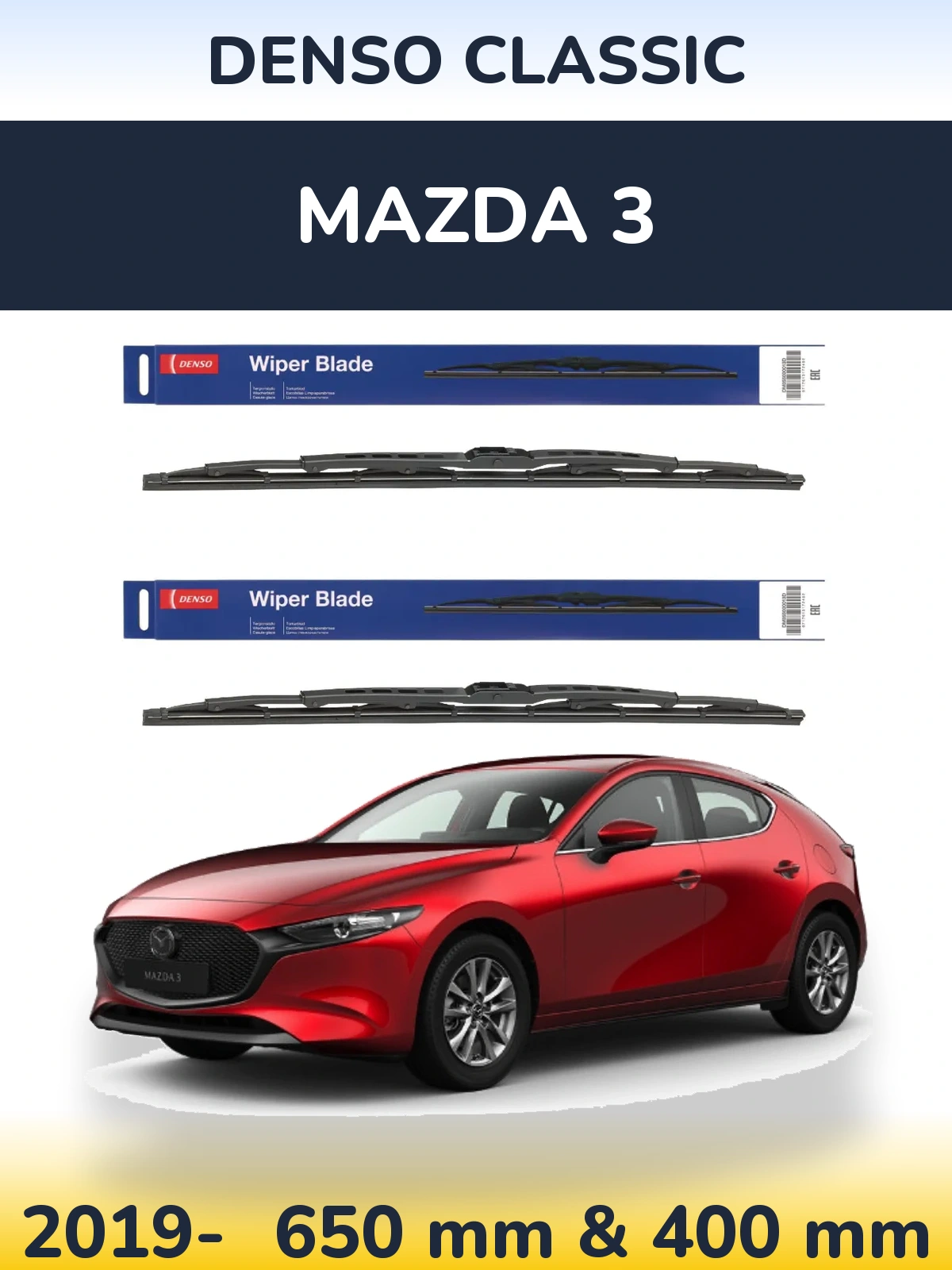 Front wiper blade set Denso Classic 650 & 400 mm for Mazda 3 2019-2026