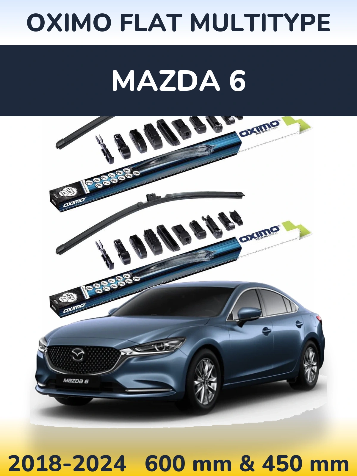 Sada předních stěračů Oximo Flat MultiType 600 a 450 mm pro Mazda 6 2018-2024