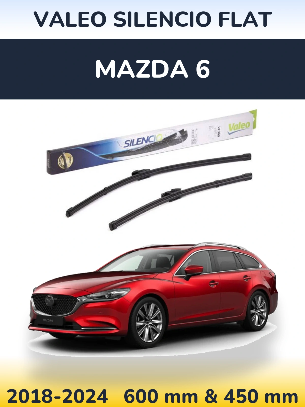 Sada předních stěračů Valeo Silencio Flat 600 a 450 mm pro Mazda 6 2018-2024