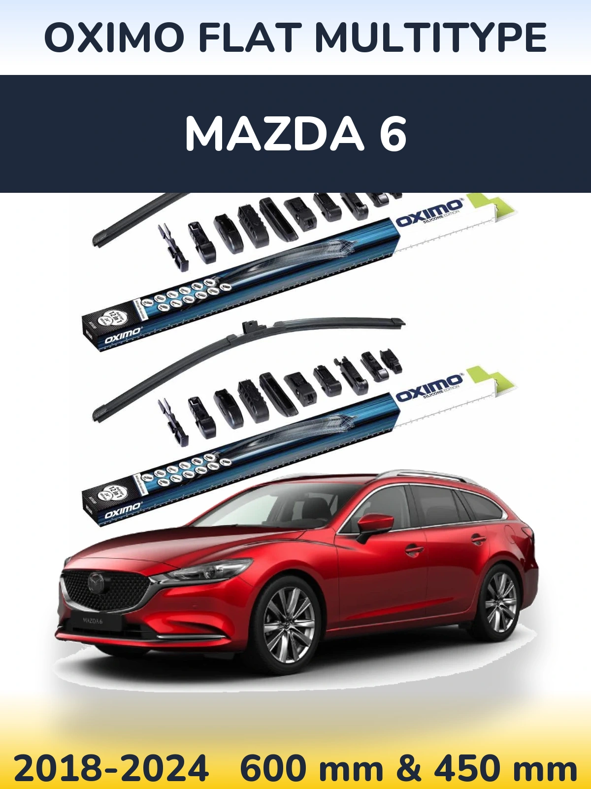 Sada předních stěračů Oximo Flat MultiType 600 a 450 mm pro Mazda 6 2018-2024