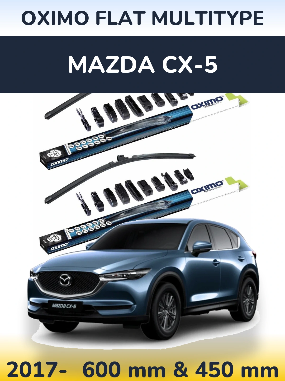 Sada předních stěračů Oximo Flat MultiType 600 a 450 mm pro Mazda CX-5 2017-2026