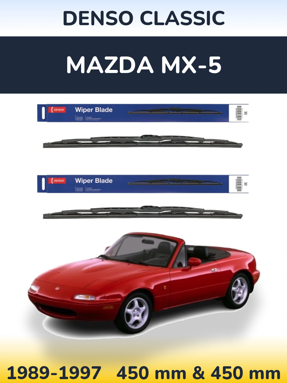 Sada předních stěračů Denso Classic 450 a 450 mm pro Mazda MX-5 1989-1997
