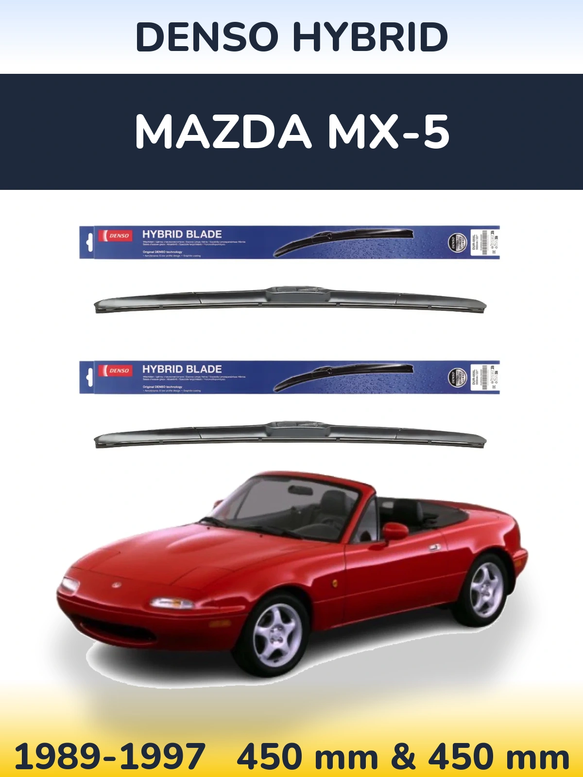 Sada předních stěračů Denso Hybrid 450 a 450 mm pro Mazda MX-5 1989-1997