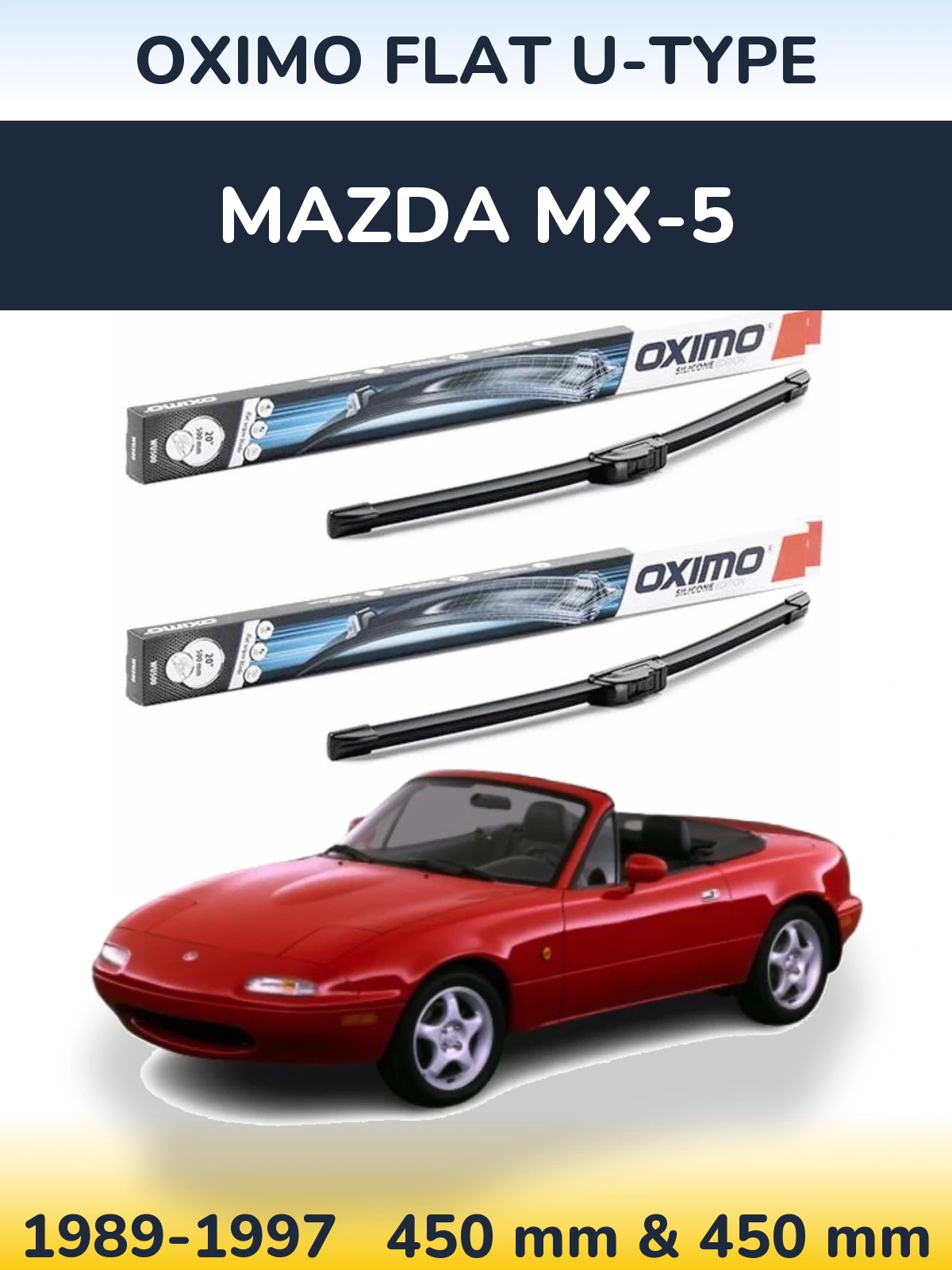 Sada předních stěračů Oximo Flat U-type 450 a 450 mm pro Mazda MX-5 1989-1997