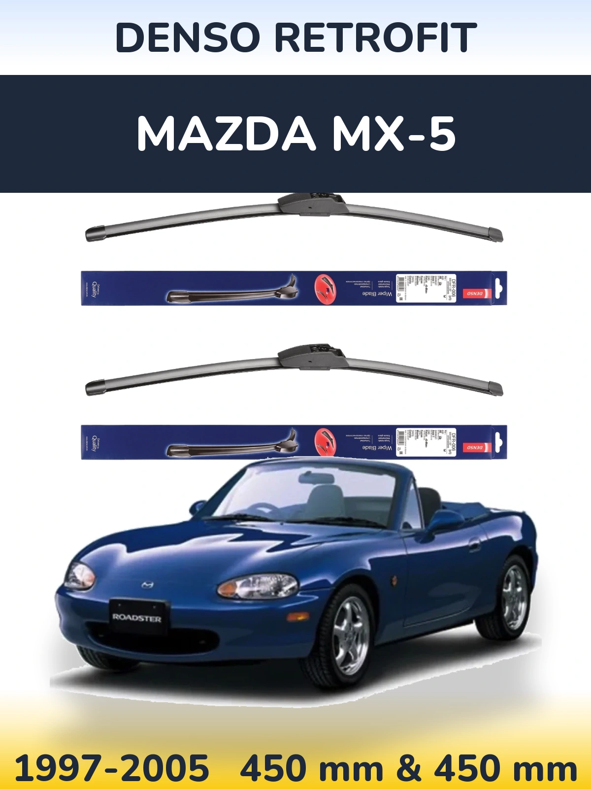 Sada předních stěračů Denso Retrofit 450 a 450 mm pro Mazda MX-5 1997-2005