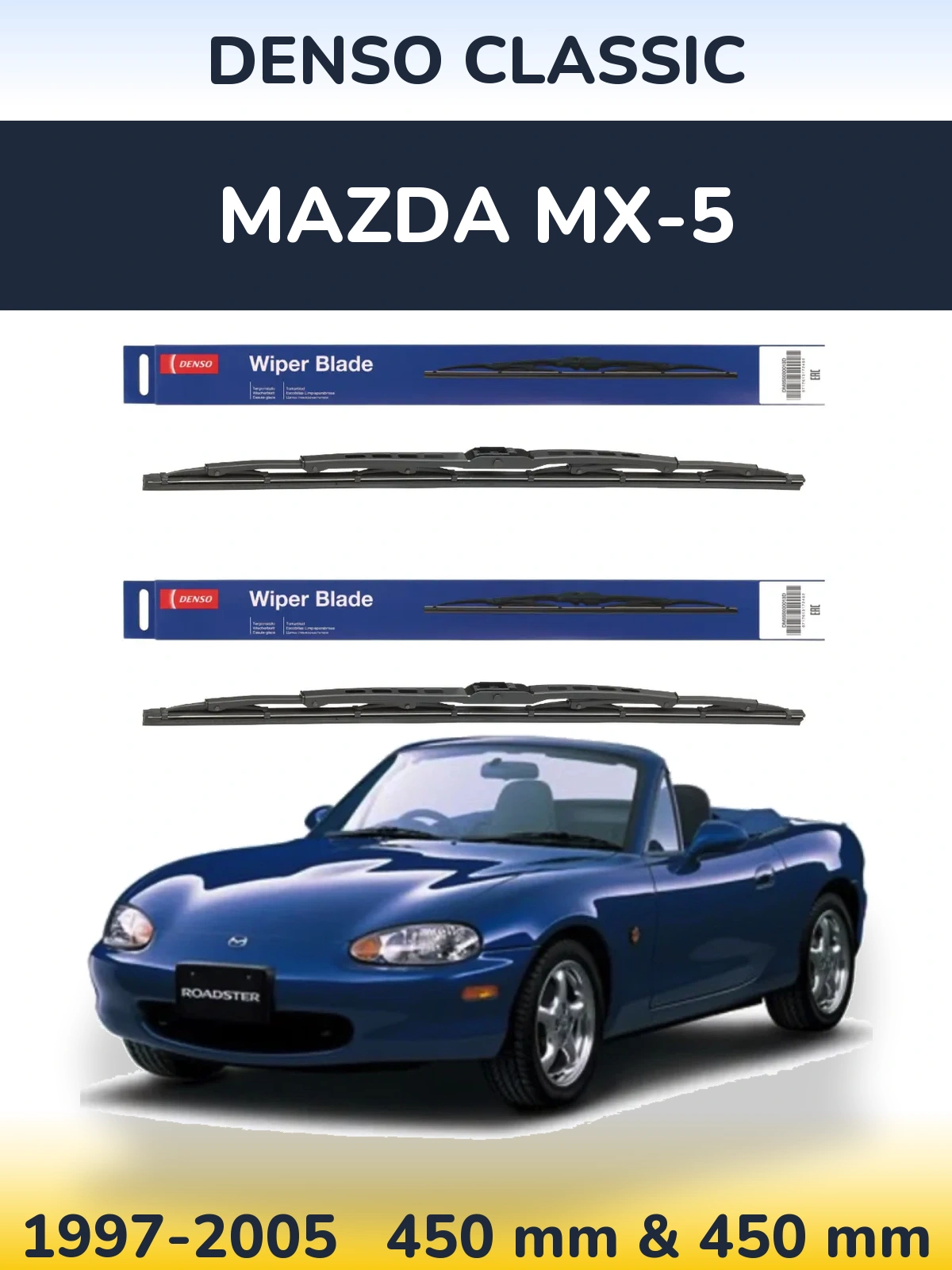 Sada předních stěračů Denso Classic 450 a 450 mm pro Mazda MX-5 1997-2005