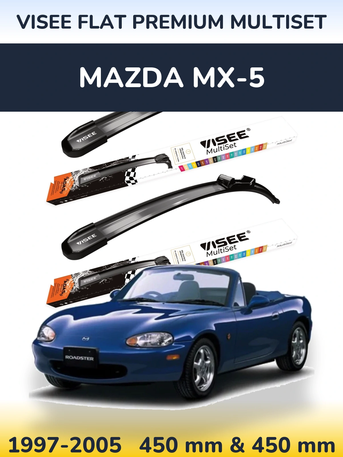 Sada předních stěračů VISEE FLAT PREMIUM MultiSet 450 a 450 mm pro Mazda MX-5 1997-2005