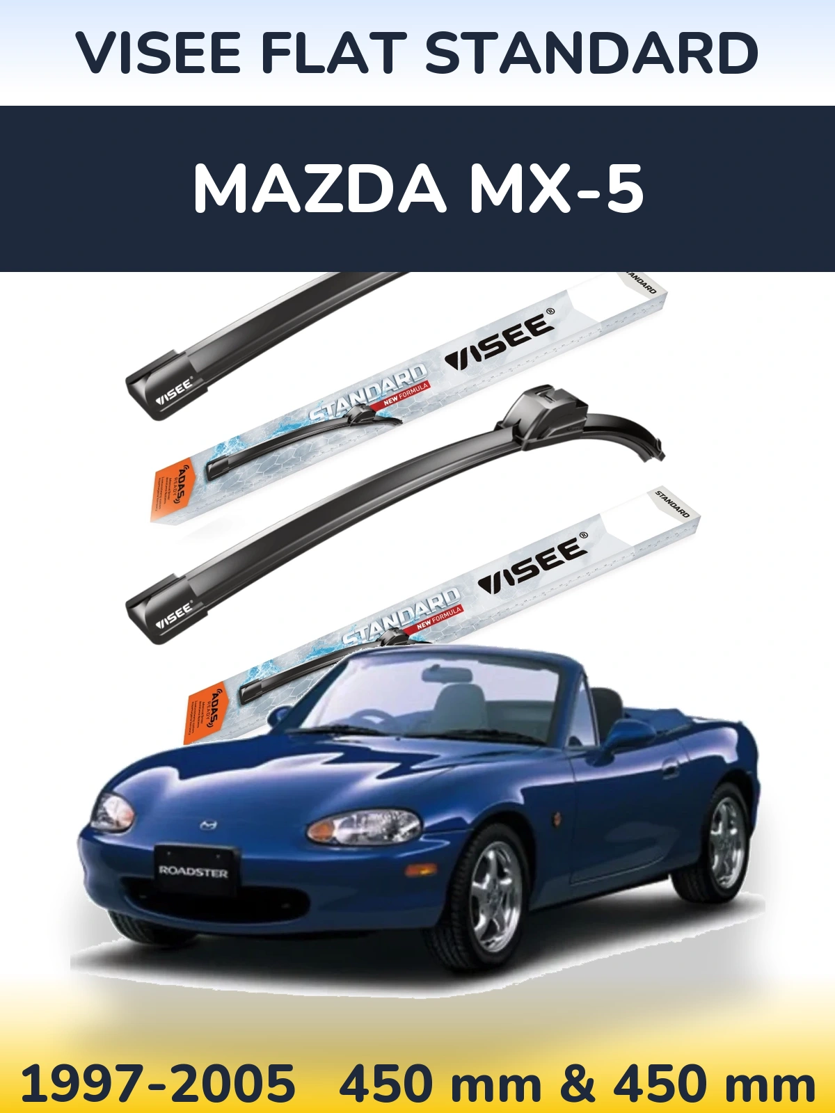 Sada předních stěračů VISEE FLAT STANDARD 450 a 450 mm pro Mazda MX-5 1997-2005