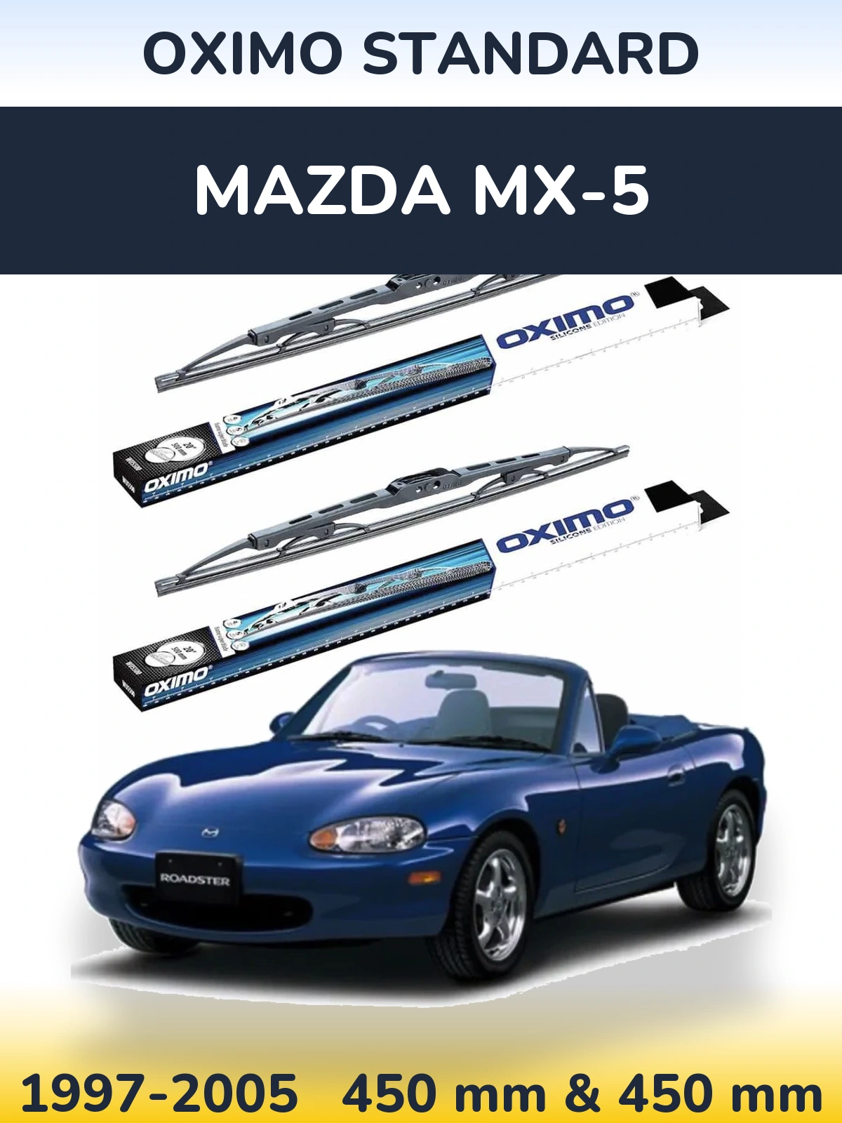 Sada předních stěračů Oximo Standard 450 a 450 mm pro Mazda MX-5 1997-2005