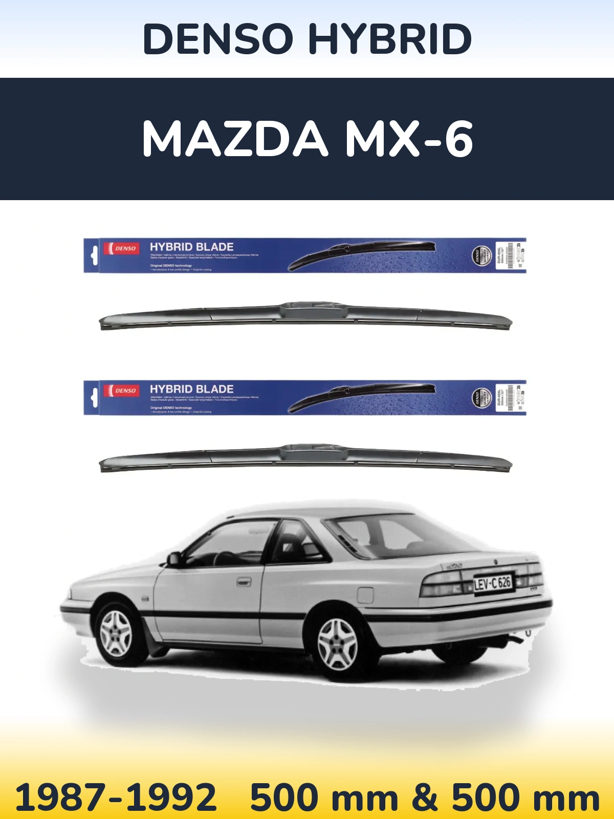 Sada předních stěračů Denso Hybrid 500 a 500 mm pro Mazda MX-6 1987-1992
