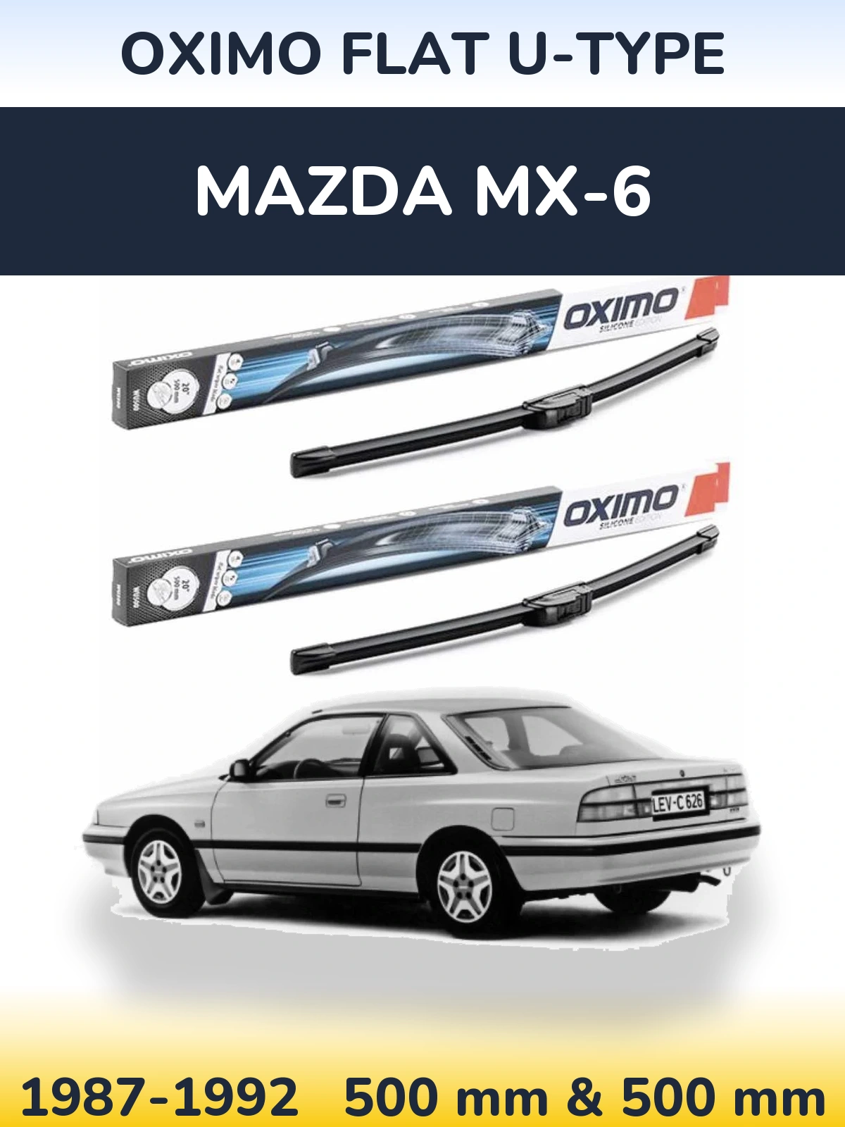 Sada předních stěračů Oximo Flat U-type 500 a 500 mm pro Mazda MX-6 1987-1992
