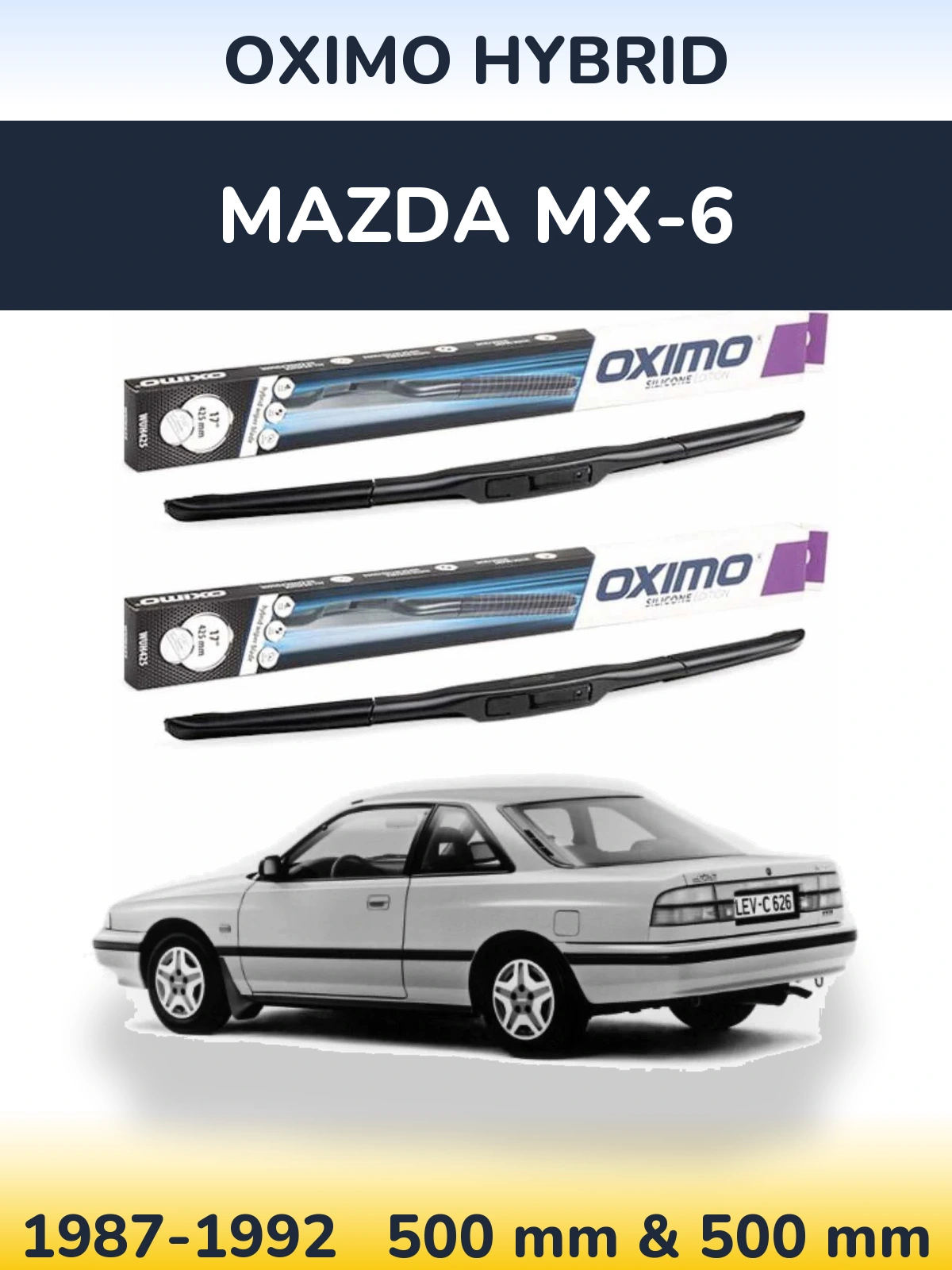 Sada předních stěračů Oximo Hybrid 500 a 500 mm pro Mazda MX-6 1987-1992
