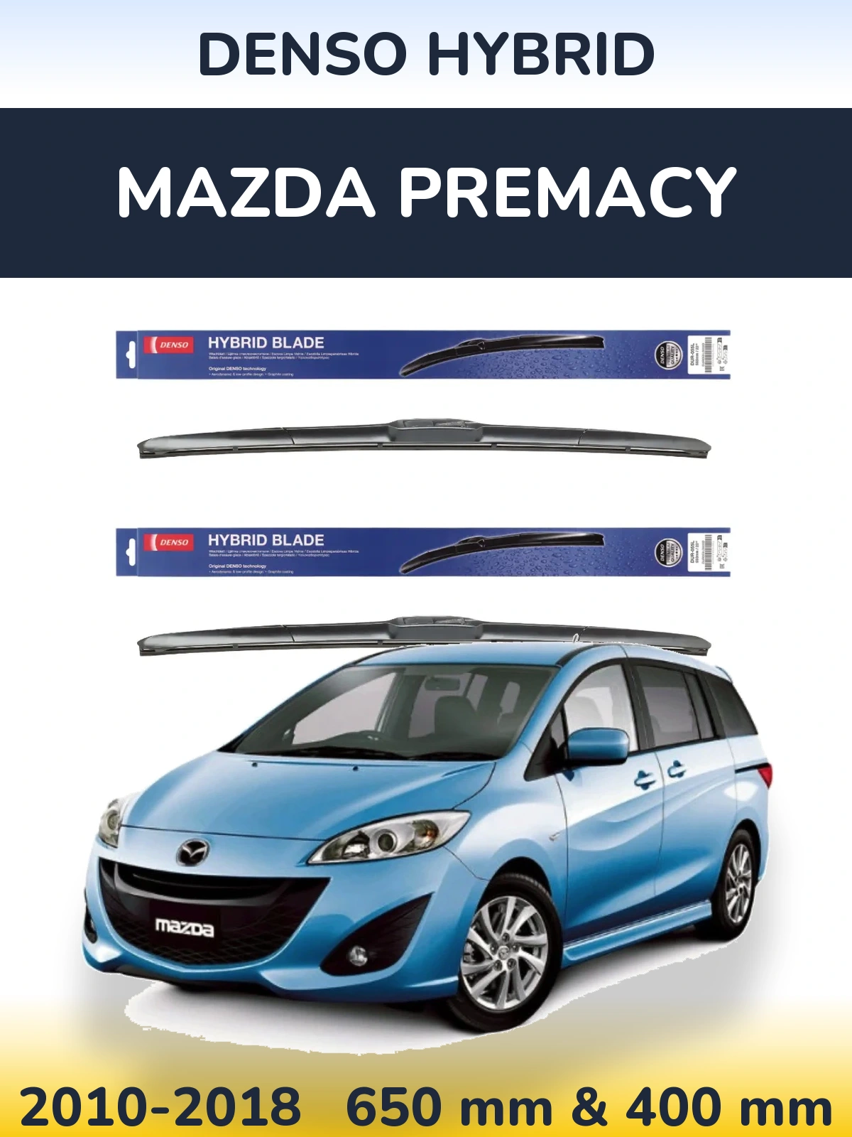 Sada předních stěračů Denso Hybrid 650 a 400 mm pro Mazda Premacy 2010-2018