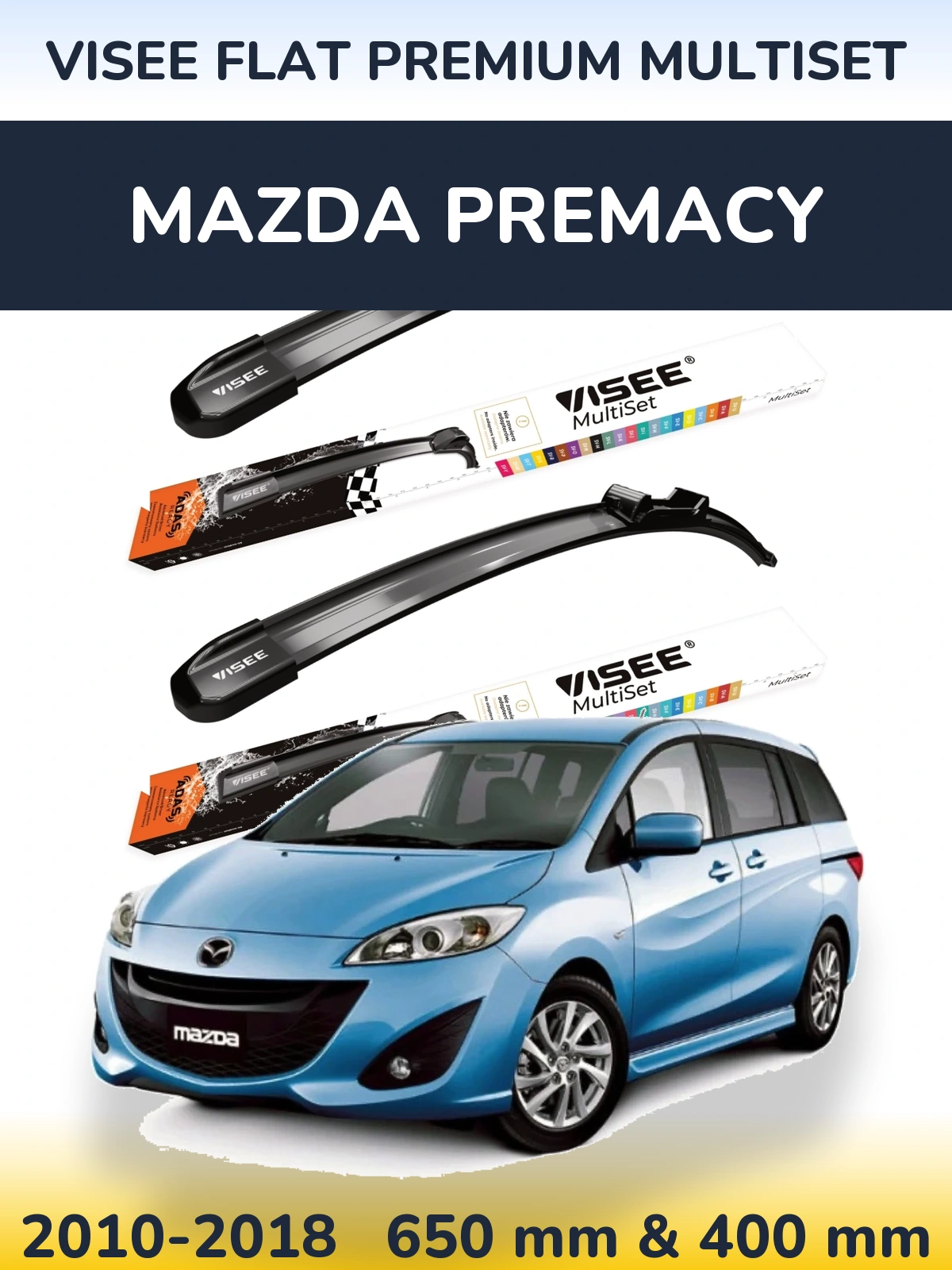 Sada předních stěračů VISEE FLAT PREMIUM MultiSet 650 a 400 mm pro Mazda Premacy 2010-2018
