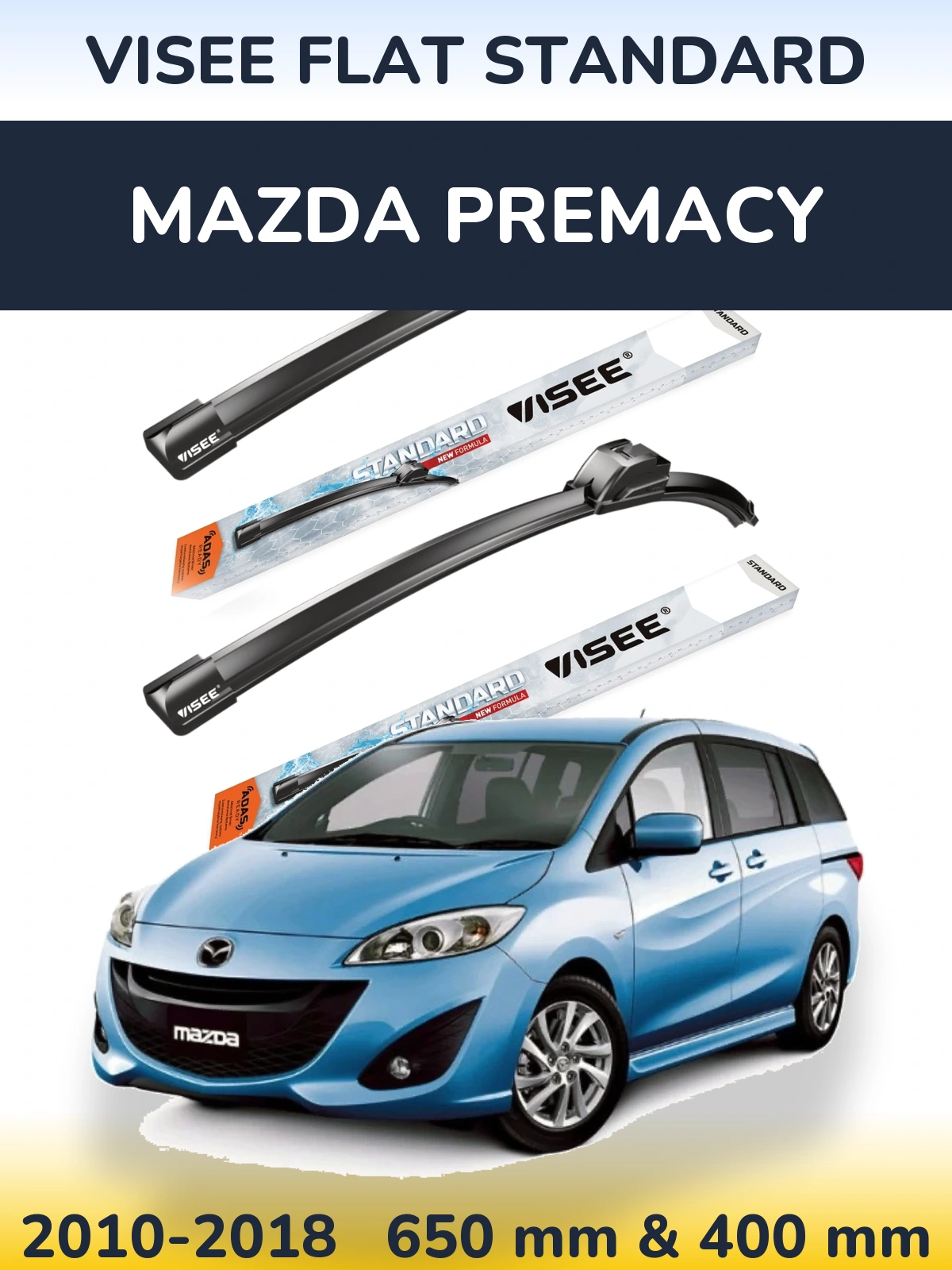 Sada předních stěračů VISEE FLAT STANDARD 650 a 400 mm pro Mazda Premacy 2010-2018