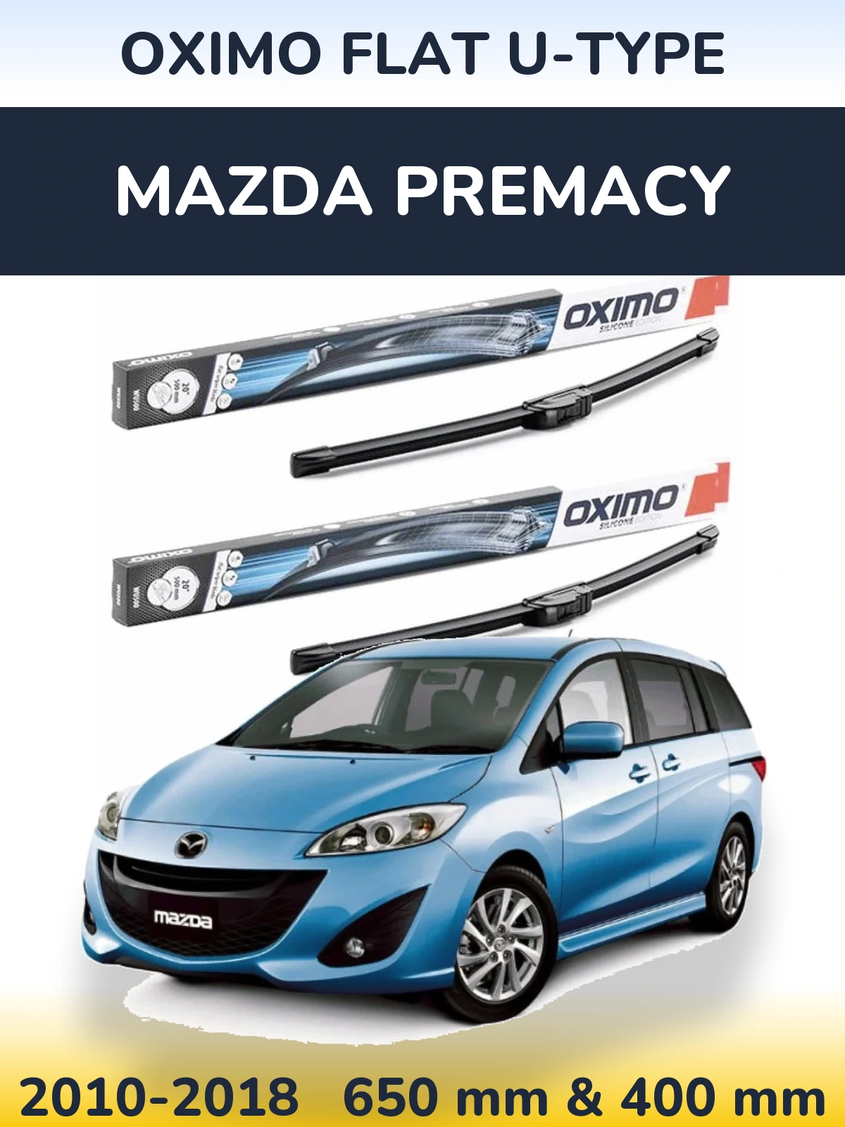 Sada předních stěračů Oximo Flat U-type 650 a 400 mm pro Mazda Premacy 2010-2018