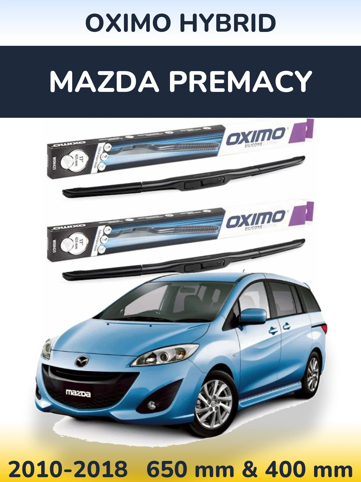 Sada předních stěračů Oximo Hybrid 650 a 400 mm pro Mazda Premacy 2010-2018