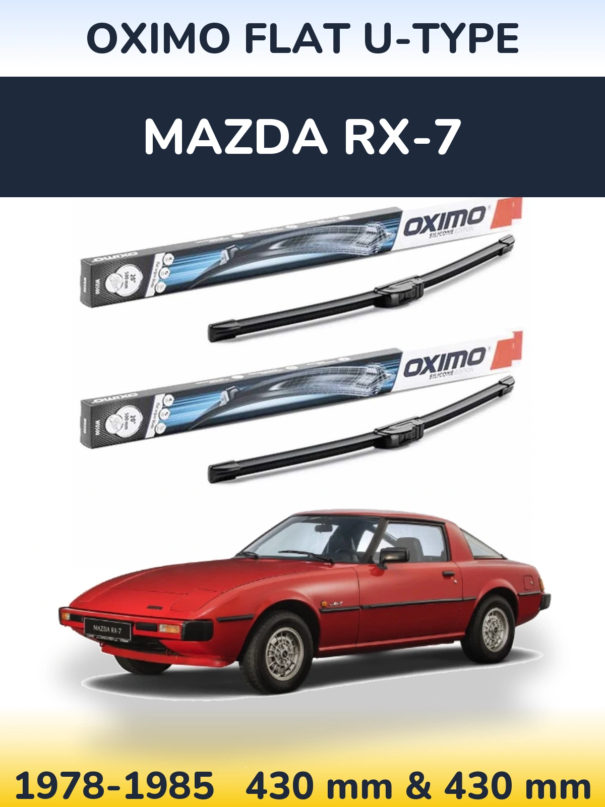 Sada předních stěračů Oximo Flat U-type 430 a 430 mm pro Mazda RX-7 1978-1985
