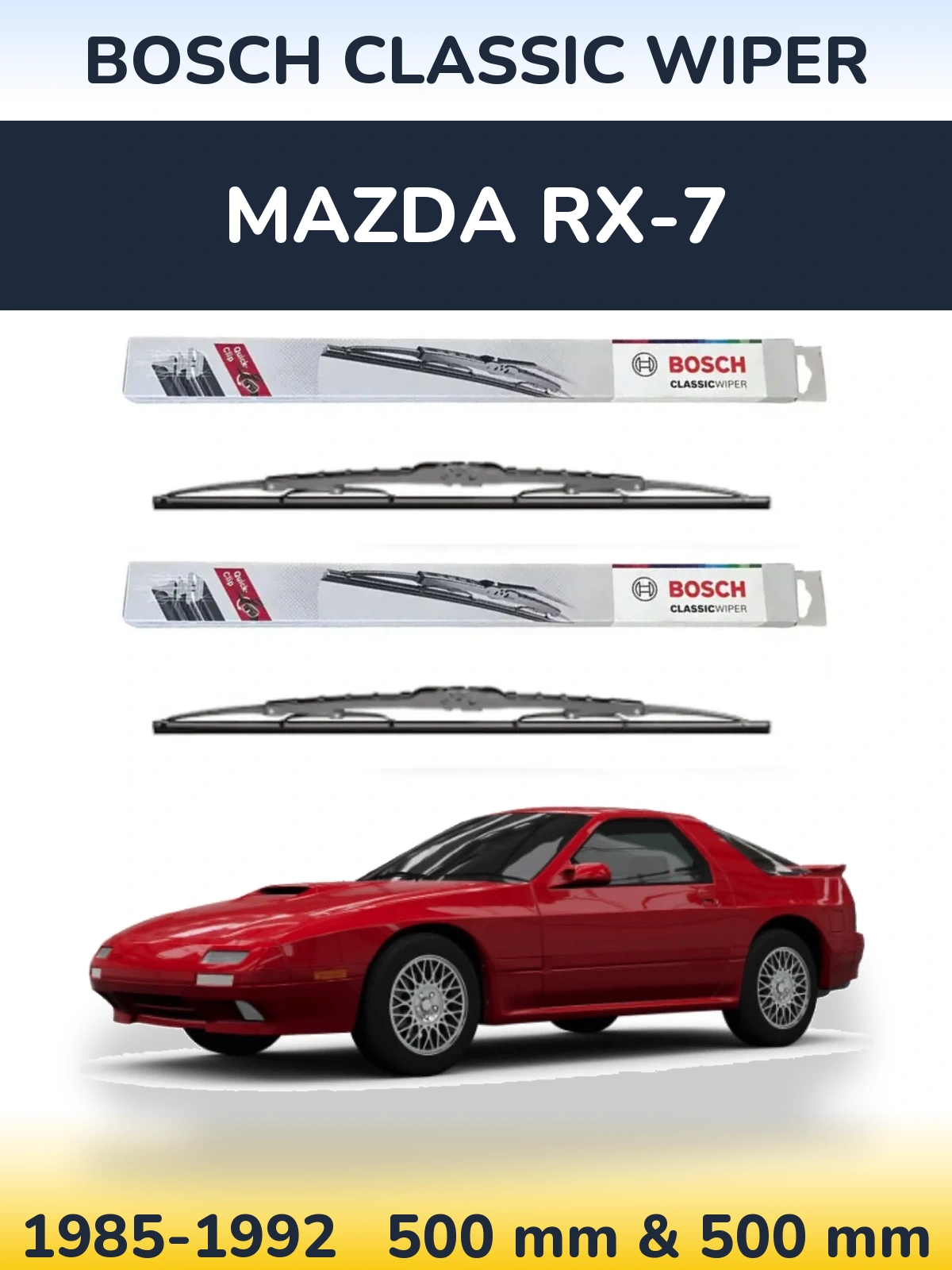 Sada předních stěračů BOSCH Classic Wiper 500 a 500 mm pro Mazda RX-7 1985-1992