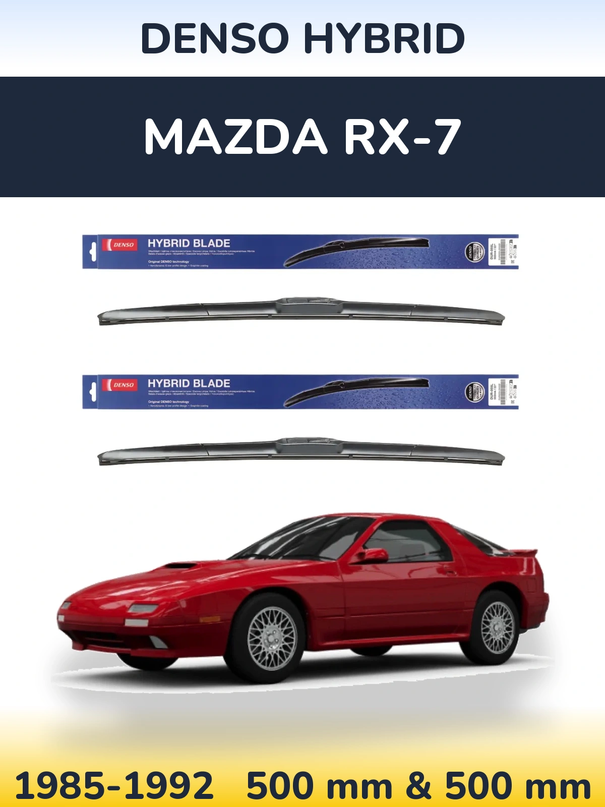 Sada předních stěračů Denso Hybrid 500 a 500 mm pro Mazda RX-7 1985-1992