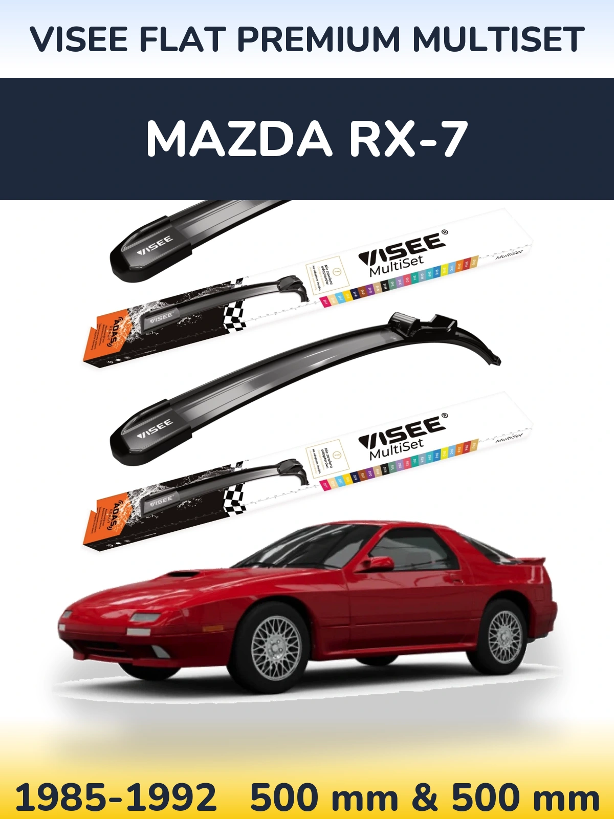 Sada předních stěračů VISEE FLAT PREMIUM MultiSet 500 a 500 mm pro Mazda RX-7 1985-1992