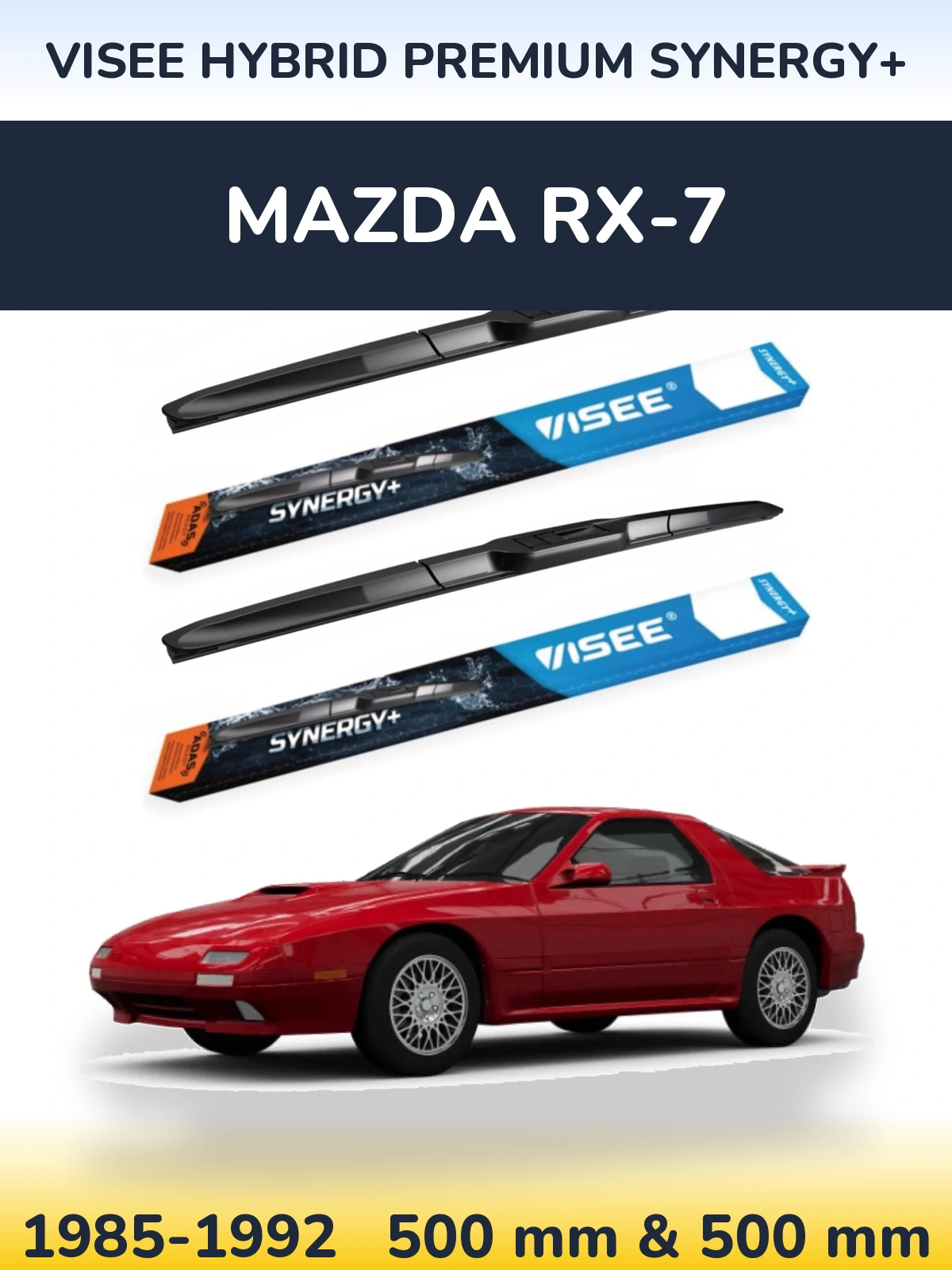 Sada předních stěračů VISEE HYBRID PREMIUM SYNERGY+ 500 a 500 mm pro Mazda RX-7 1985-1992