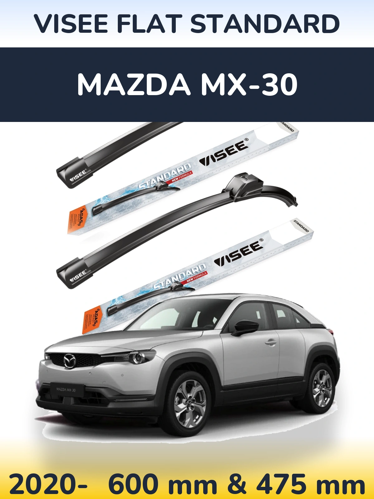 Sada předních stěračů VISEE FLAT STANDARD 600 a 475 mm pro Mazda MX-30 2020-2026