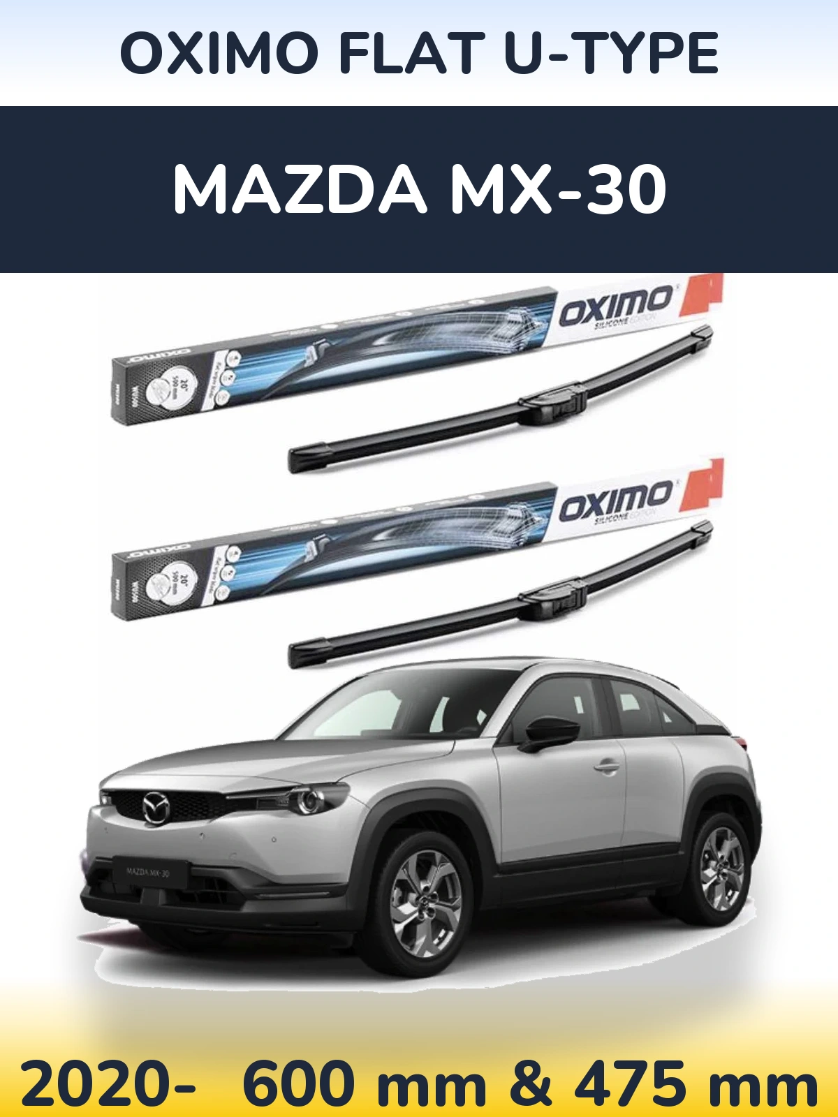Sada předních stěračů Oximo Flat U-type 600 a 475 mm pro Mazda MX-30 2020-2026