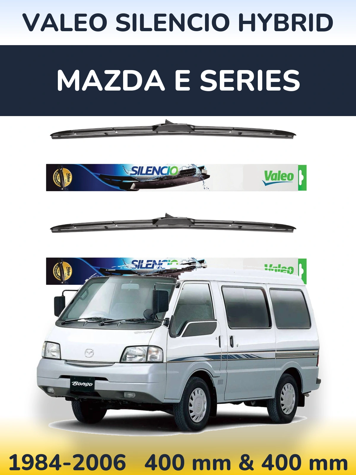 Sada předních stěračů Valeo Silencio Hybrid 400 a 400 mm pro Mazda E Series 1984-2006