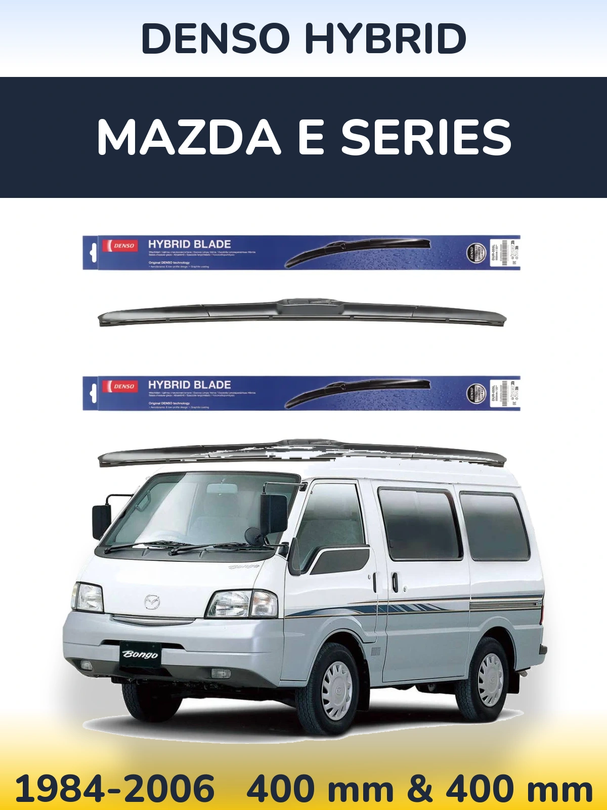 Sada předních stěračů Denso Hybrid 400 a 400 mm pro Mazda E Series 1984-2006