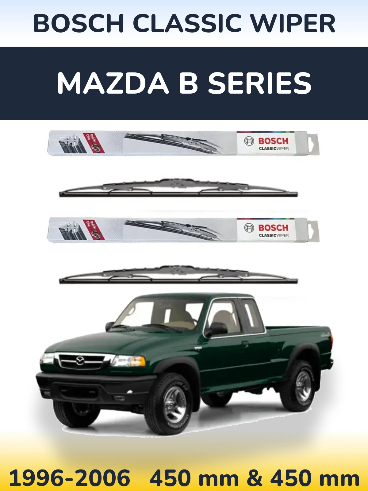 Sada předních stěračů BOSCH Classic Wiper 450 a 450 mm pro Mazda B Series 1996-2006