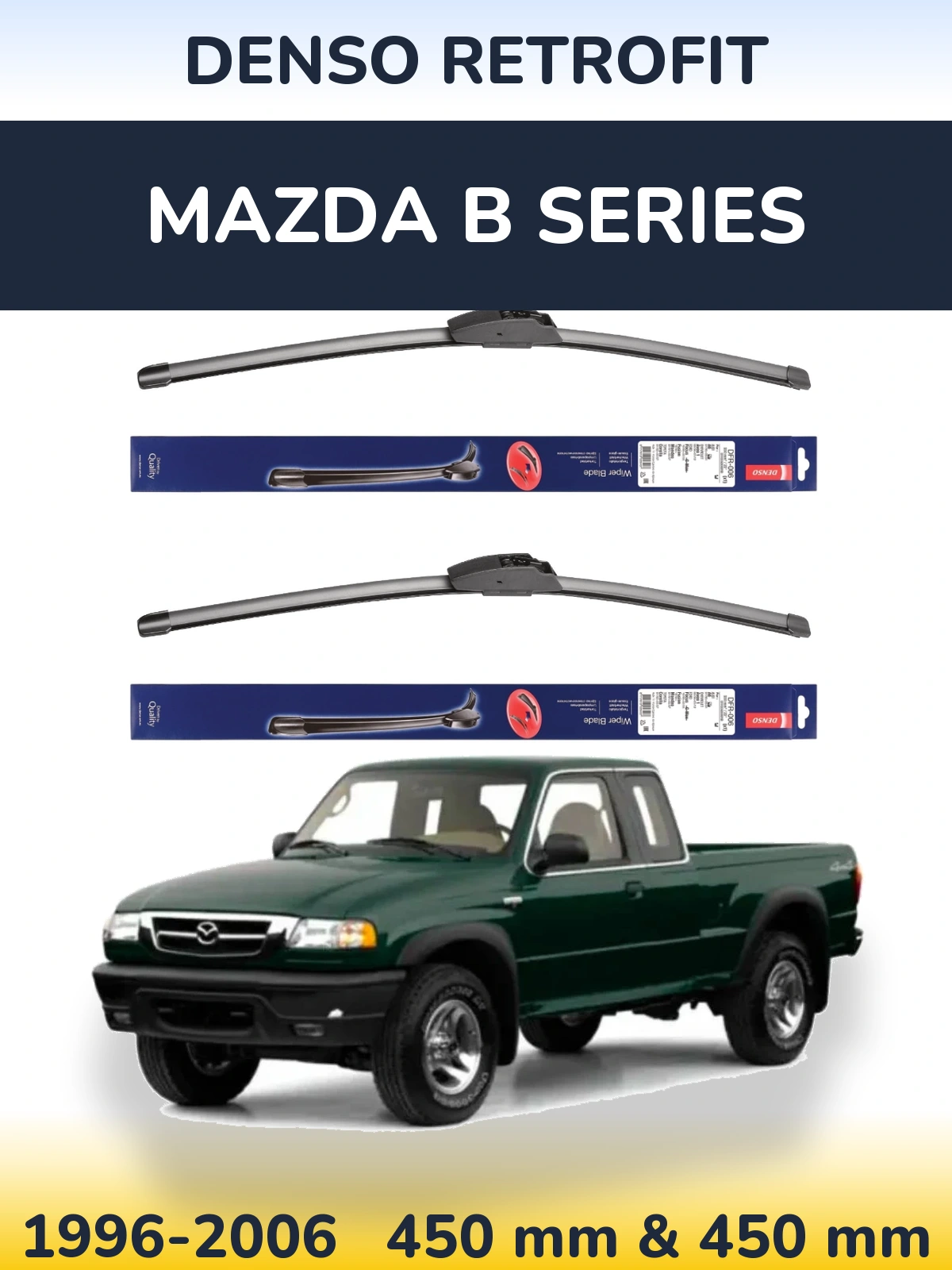 Sada předních stěračů Denso Retrofit 450 a 450 mm pro Mazda B Series 1996-2006
