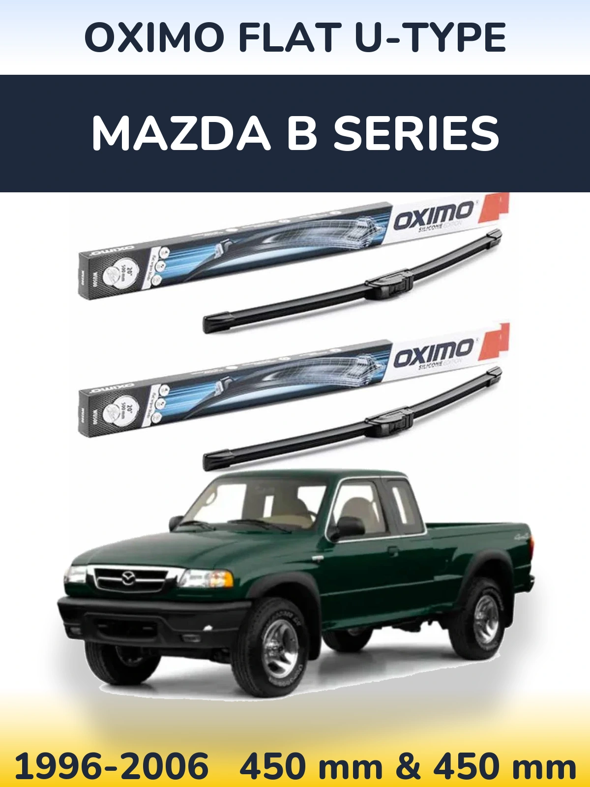 Sada předních stěračů Oximo Flat U-type 450 a 450 mm pro Mazda B Series 1996-2006