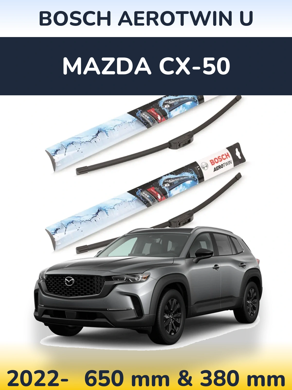 Sada předních stěračů BOSCH AeroTwin U 650 a 380 mm pro Mazda CX-50 2022-2026