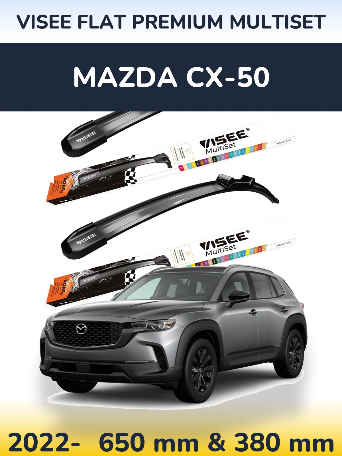Sada předních stěračů VISEE FLAT PREMIUM MultiSet 650 a 380 mm pro Mazda CX-50 2022-2026