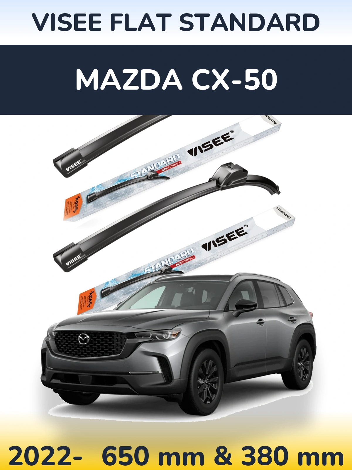 Sada předních stěračů VISEE FLAT STANDARD 650 a 380 mm pro Mazda CX-50 2022-2026